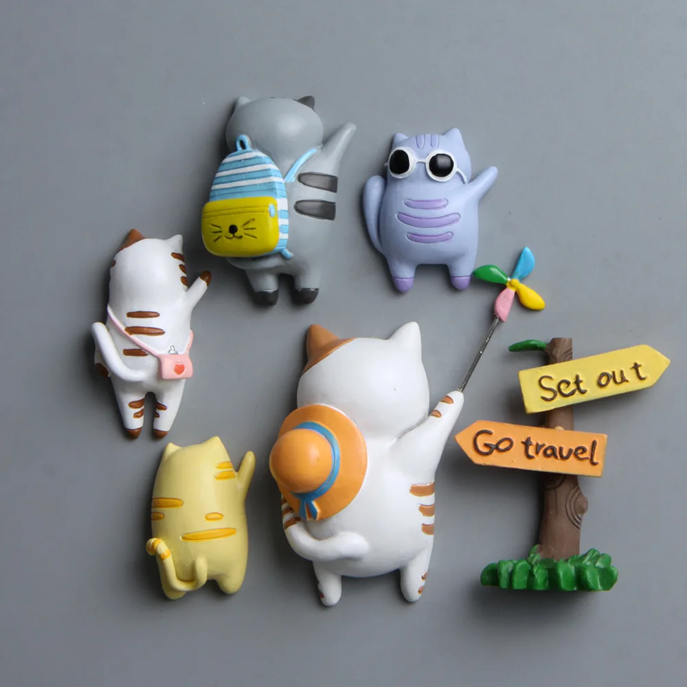 Creative Cartoon Animal Cat Travel Back Shadow Mini Figures Home Decor Refrigerator Magnet Stickers for Friends Children Gift