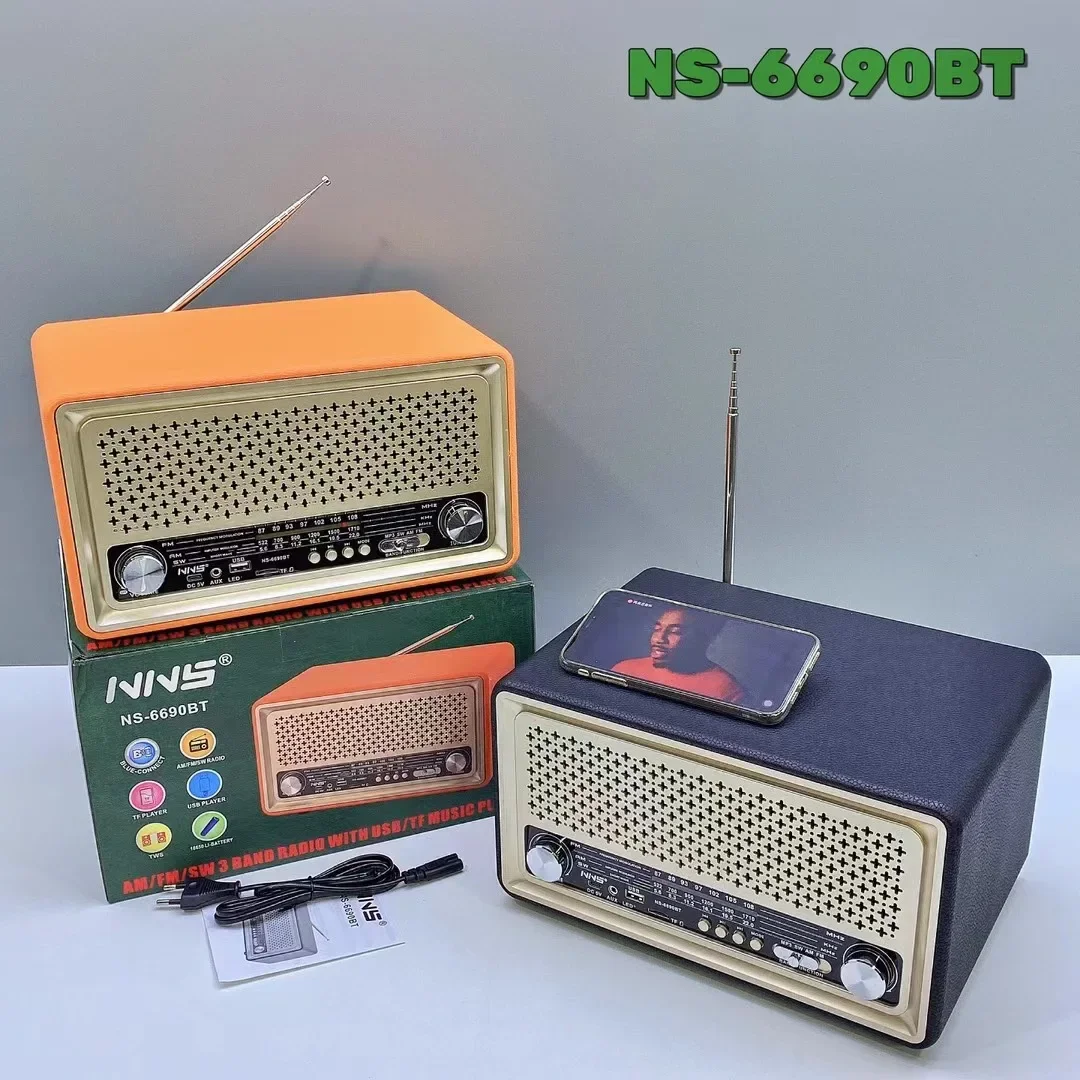 Retro Leather Wood Bluetooth Speaker Double Horn High-power Outdoor FM/AM/SW Multi-band Radio Support FM USB TF Card MP3 Player