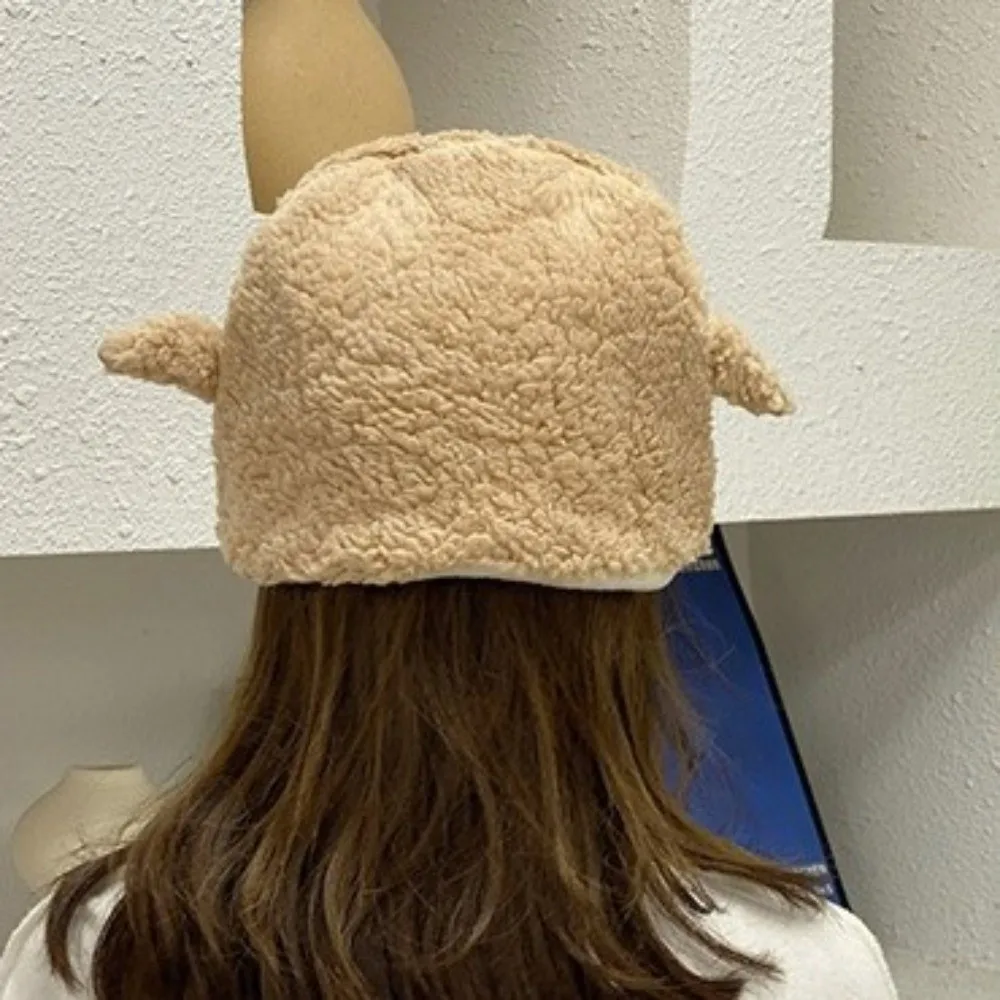 Casual Warm Winter Bucket Hat Fleece Lined Little Lamb Fluffy Costume Hat Cartoon Soft Beanie Cap for Women