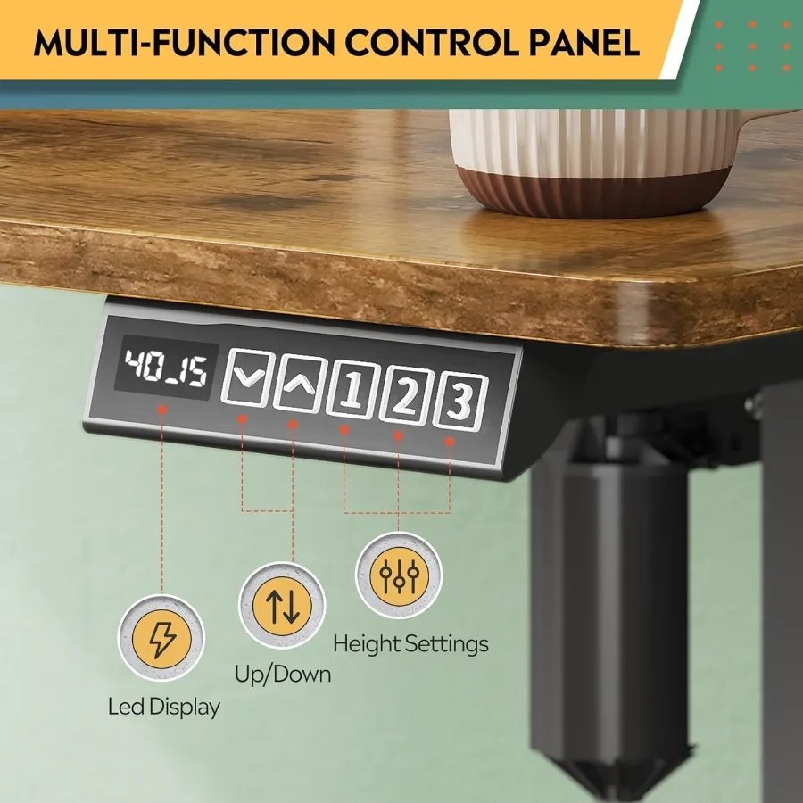 مكتب قائم كهربائي 48 × 24 Ih مع أدراج مكتب كمبيوتر مع 3 رف تخزين بارتفاع قابل للتعديل مدمج 2 تيار متردد + 2 منافذ USB #6