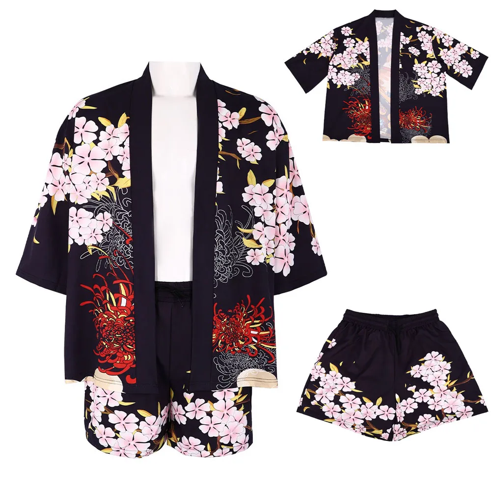 

Summer Festival Japanese Kimono Men Anime Cartoon Cat Print Oversized Haori Shorts Women Harajuku Yukata Asl Cosplay Costume