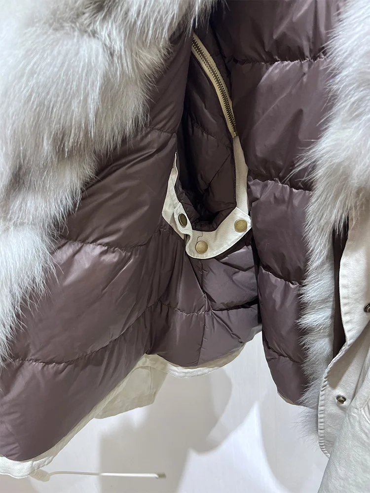 2025 Winter Warm Women Goose Down Jacket Real Natural Fox Fur Collar Puffer Jacket Luxury Outwear Female Coat