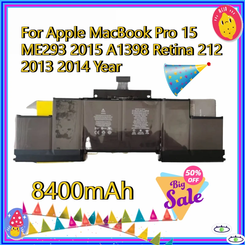 

High-Performance A1494 A1417 8400mAh Laptop Battery for Apple MacBook Pro 15 ME293 2015 A1398 Retina 212 2013 2014 Year