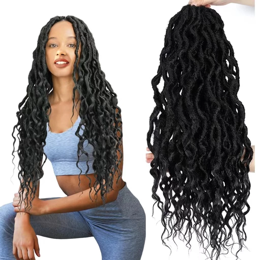 Wavy Faux Locs Crochet Braid Hair with Curly Ends Goddess Gypsy Locs Pre-Looped Synthetic Braiding Hair Extension Dreadlock