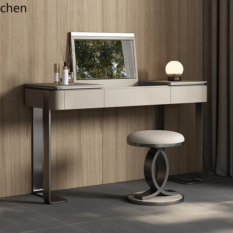 

HXL minimalist dresser bedroom simple light luxury stainless steel flip dresser chest integrated