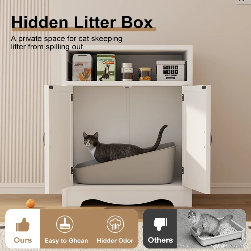 Premium Modern Luxury Wooden Hidden Cat Litter Box Enclosure Multifunctional Storage Sideboard & Pet Cabinet for Living Room