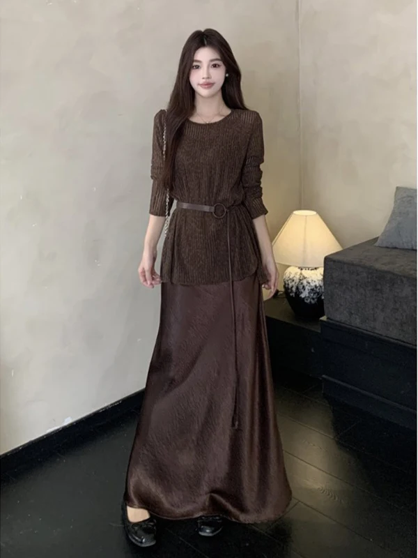 

plus Size Women's Fashion Set with Cover up Slimming High Waist Skirt And Top Two Piece Set for Autumn Casual Loose Style