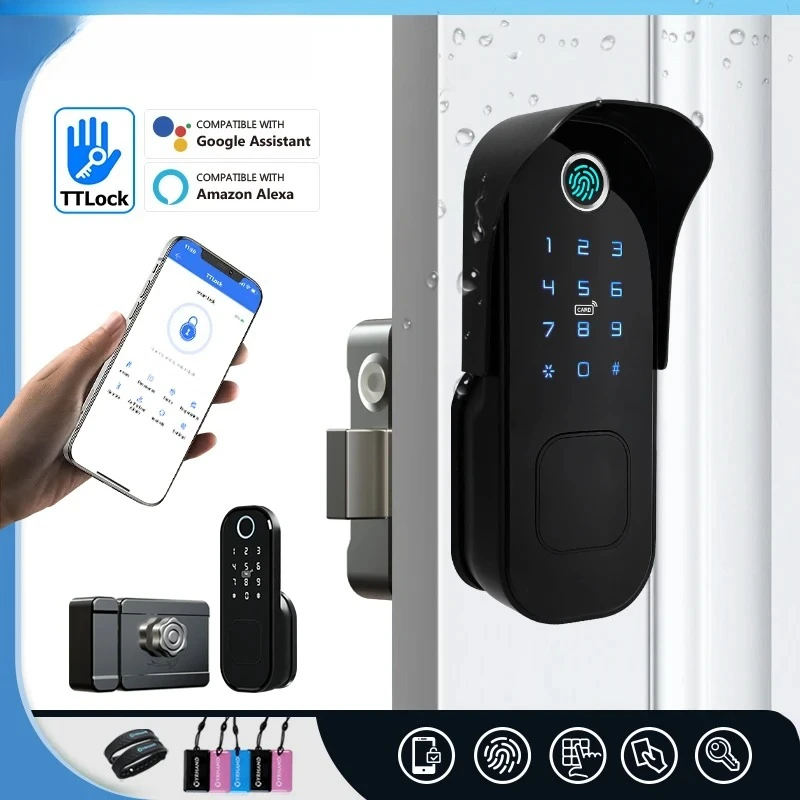Tuya Fingerprint Door Lock Waterproof Outdoor Gate Bluetooth TT Lock Wifi Passcode IC Card Keyless Enter Electronic Lock