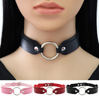 Black Red Choker Necklace Circle Stud Punk Rock Faux Leather Goth Collar Women Chocker Girls Harajuku Costume Gothic Jewelry