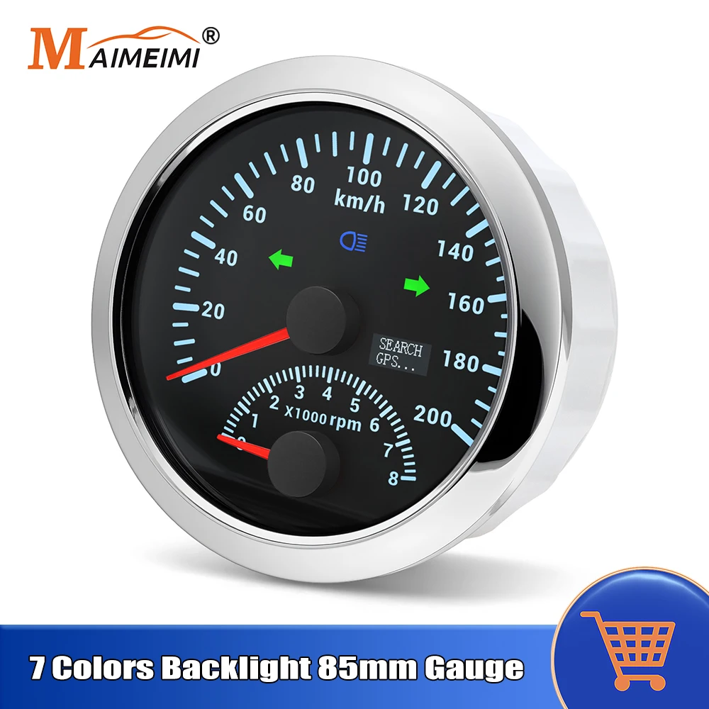

200KM/H 120MPH 2 in 1 85mm GPS Speedometer With Tachometer 0~8000RPM For Car Truck Boat Speed Gauge Odometer 200KMH 200MPH