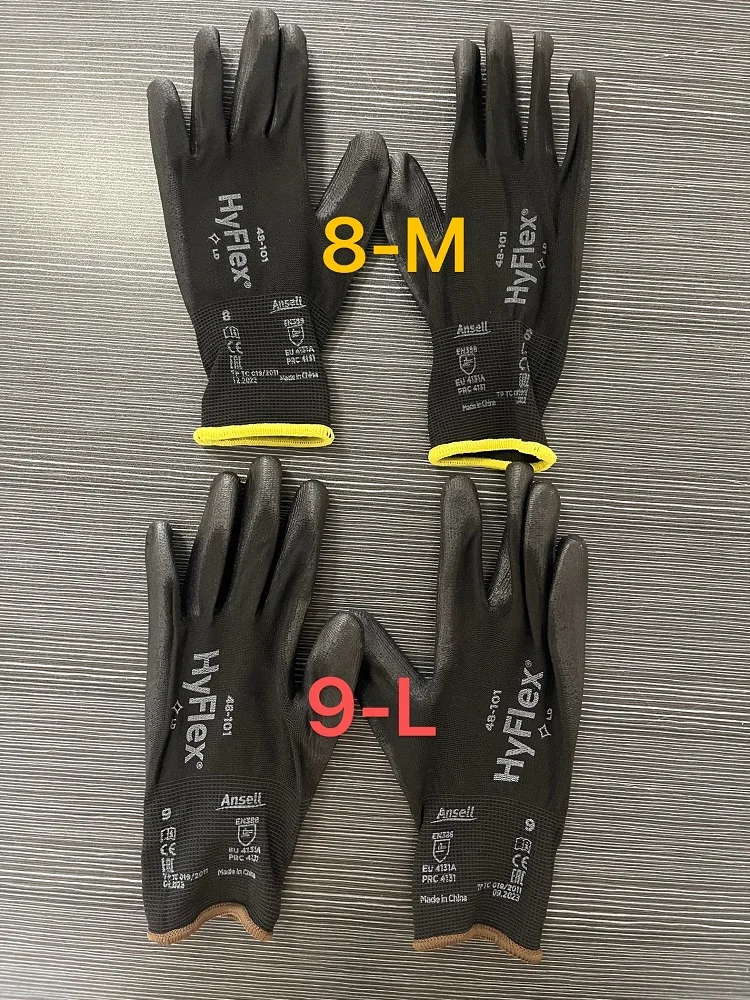 Ansell HyFlex 48-101 (12 pairs) Sensilite® nylon PU palm coating oil resistant and wear-resistant precise operation black gloves