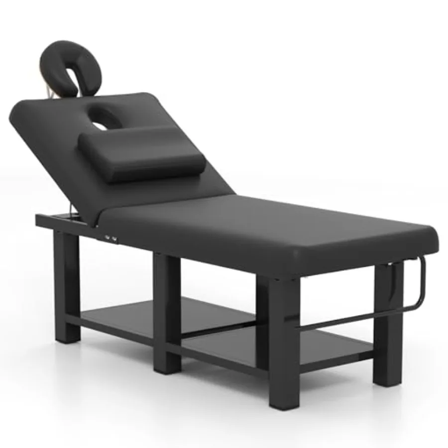 

Heavy Duty Wide Stationary Massage Table Metal Frame PU Leather Spa Facial Professional Adjustable Massage Bed with Headrest fo