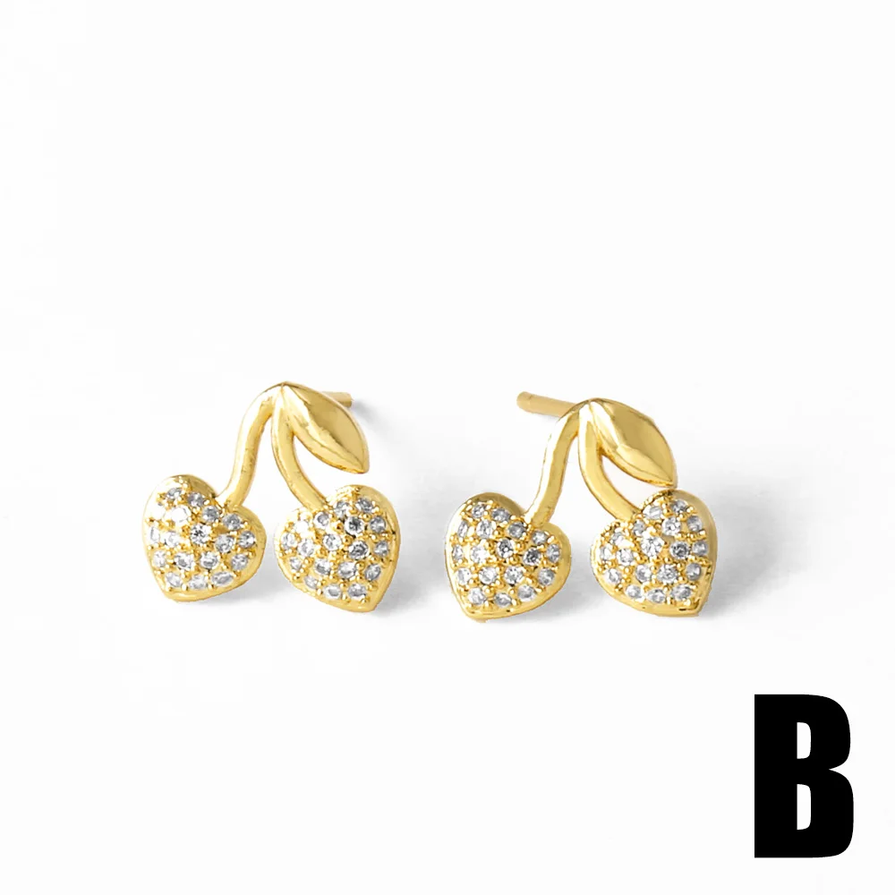 ASJEWELRY Mini Gold Plated Cherry Earrings for Women Enamel Red Strawberry Ear Studs Cute Jewelry Friends Gifts ersn22