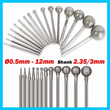 Broca de diamante redonda de 5 piezas, 0,5mm-12mm, vástago de 2,35mm/3mm, gemas de vidrio, herramientas rotativas de tallado