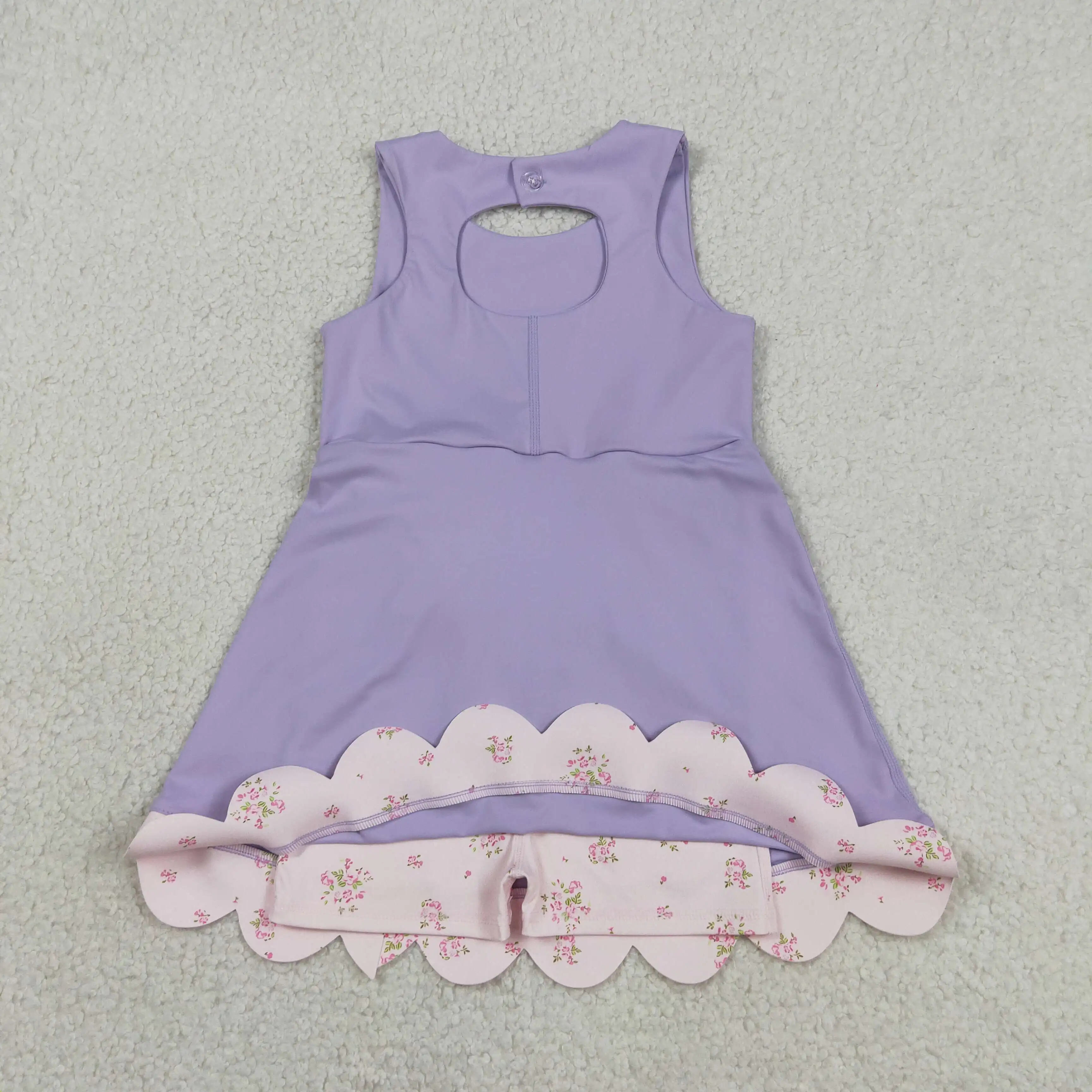 Wholesale Baby Girl Active Purple Clothing Infant Kids Sleeveless Floral Bows Skirt Shorts Toddler Skort Yoga Dress Clothes