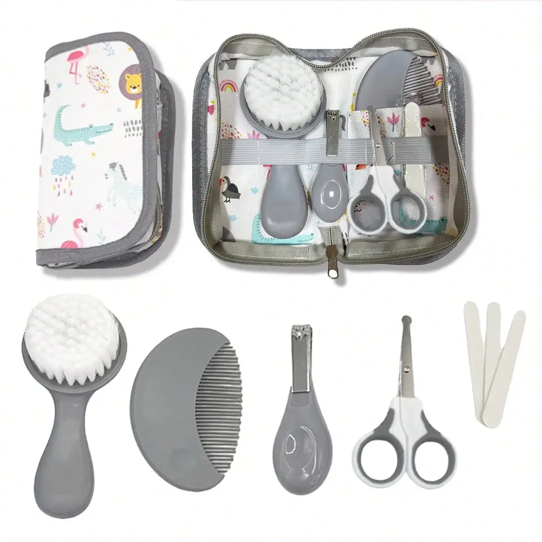 New 7pcs Portable Travel Care Set - Include Bath Brush, Comb, Nail Clipper, Nail File, Scissors - Ideal Gift for New Parents