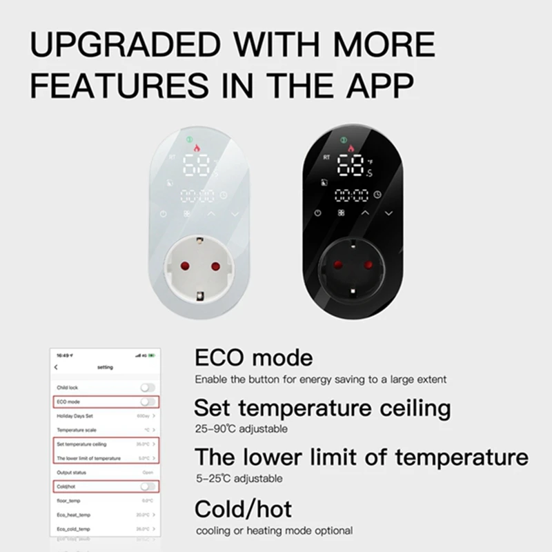 Smartlife App Control Socket Smart Plug LED Temperature Controller EU Plug Black