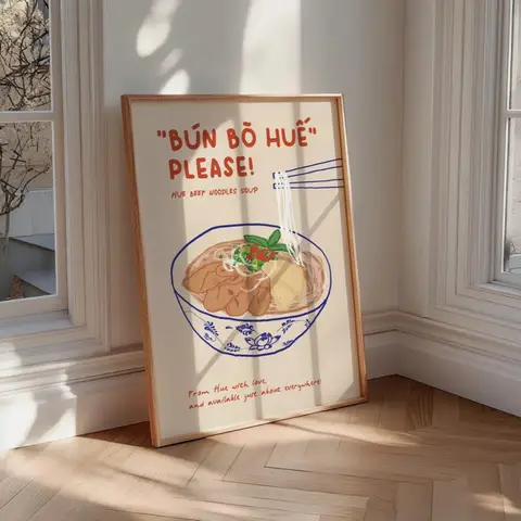 Hue Beef Noodles Soup, Vietnamesisk Nudelposter, Mattryck, Pho Vietnam Konst, Vietnamesisk Mat, Asiatisk Matillustration, Utskrivbar 10 best sales pho - №9