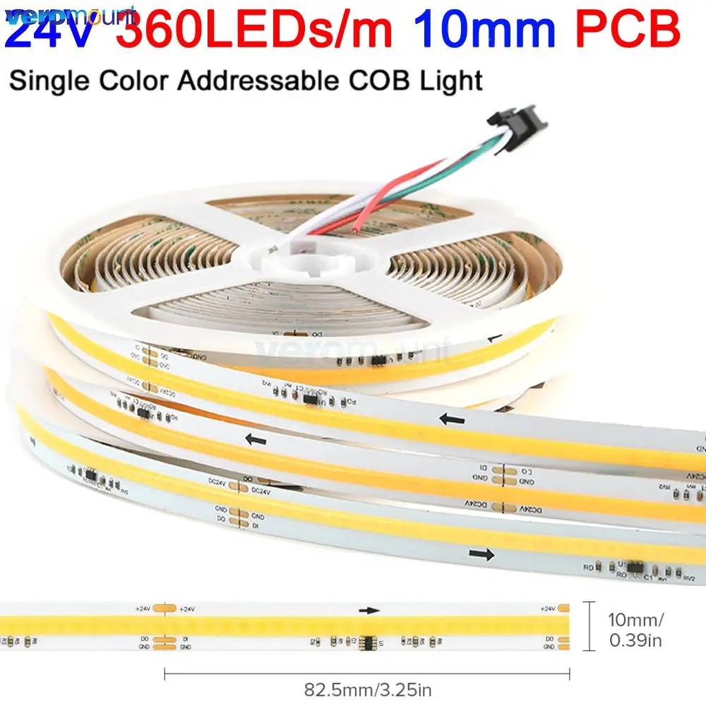 

5 м RA90 Pixel Horse Race COB Светодиодная лента DC24V 360LED 10 пикселей/м 3000K 4000K 6000K Адресный белый цвет Потоковый свет проточной воды