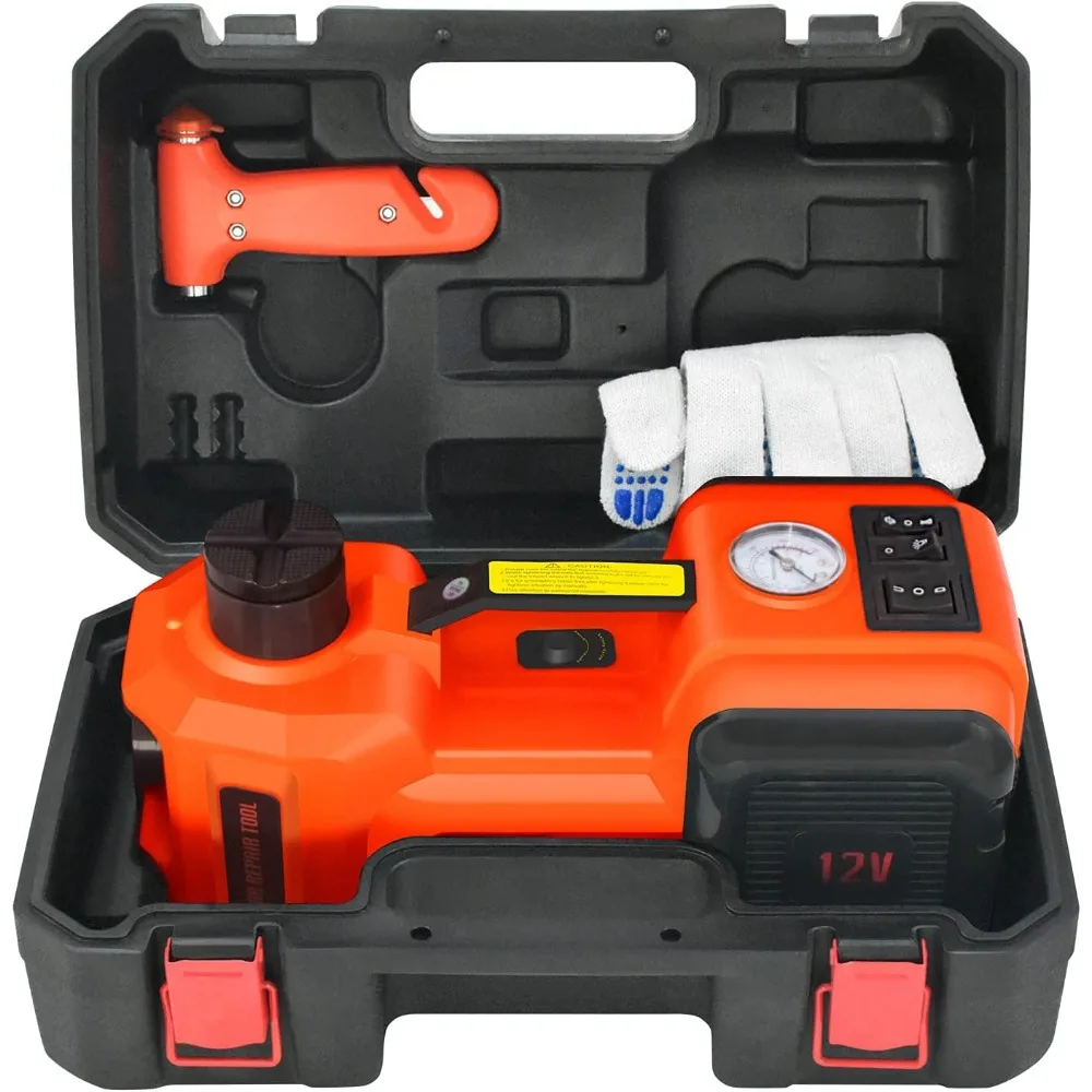 طقم جاك سيارة كهربائي 12 فولت بسعة 5 طن ومنفاخ لرفع السيارات وسيارات الدفع الرباعي وسيارات السيدان