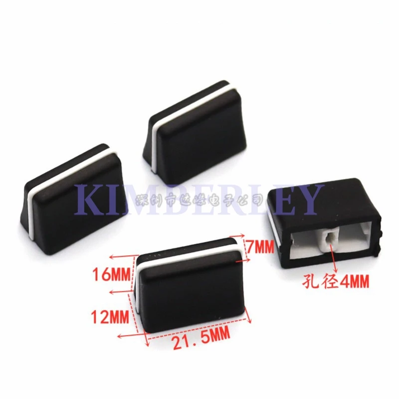 5PCS 21.5x12X16mm Black White Straight Sliding Potentiometer Push Key Cap 4MM Hole Mixer Fader Cap Rubber Volume Control Knob