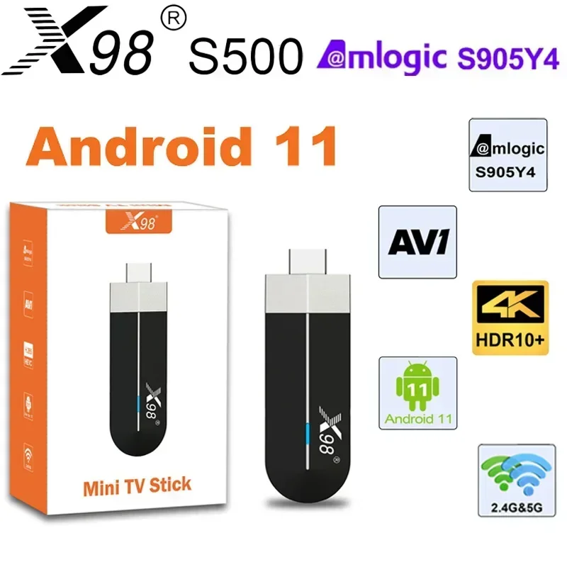 

X98 S500 Mini TV Stick Smart TV Box Amlogic S905Y4 HD 4K Set Top Box Media Player Android 11.0 LAN 100M 2.4G&5G Dual WiFi BT4.X