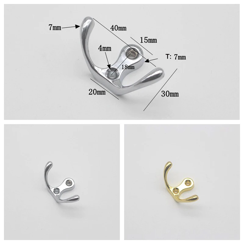 2sets Alloy 2-Heads Hooks w/screw Horn Shape Polished Black White Red Bronze Gold Hanger Wall Mount Coat Hat Towel Mask Robe Key