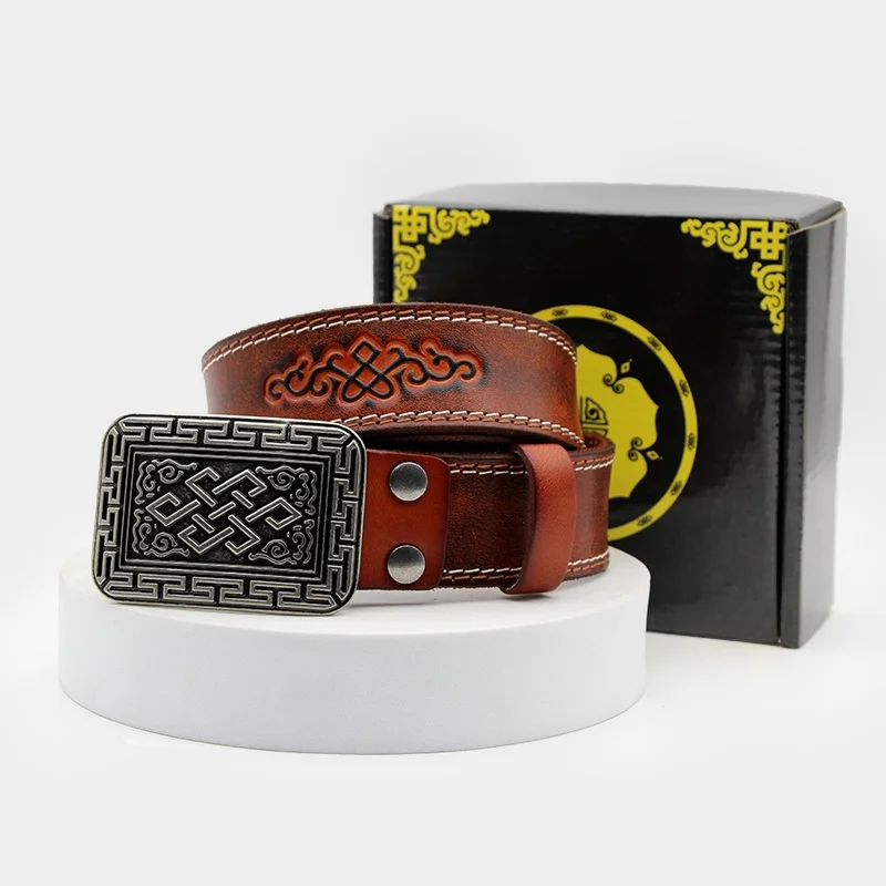 モンゴル民族スタイルメンズベルト本物のトップレイヤー牛革ラッキーバックルニードルバックルアクセサリーモンゴルローブ用