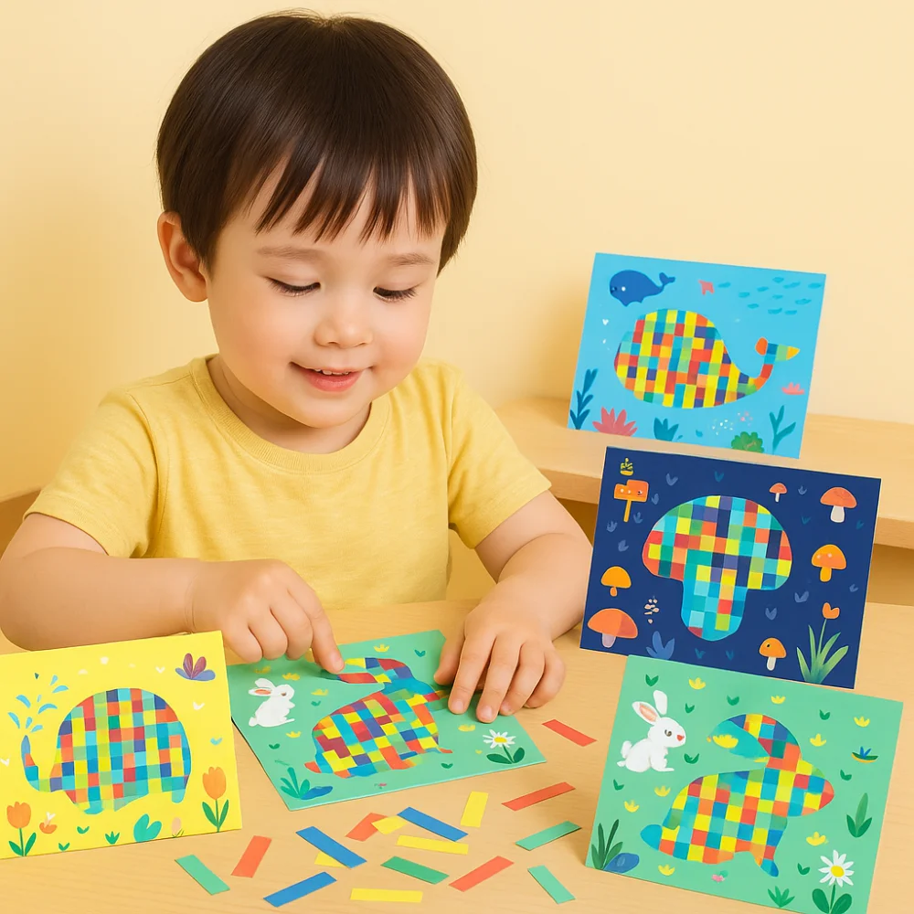 Art Craft Handmade Weaving Toys Sensory Paper Animal Weaving Material Set DIY Manual Woven Painting Toys Kids Boys Girls