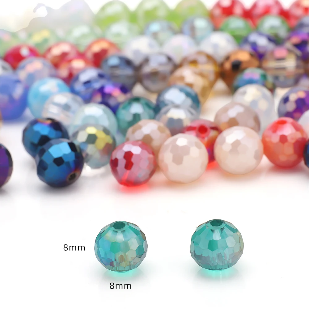 36 Pcs 8mm 96Facets Ball Mixed Crystal Glass Round Spacer Beads Crafts For Making DIY Charms Phone Chains Handamde Garment Decor