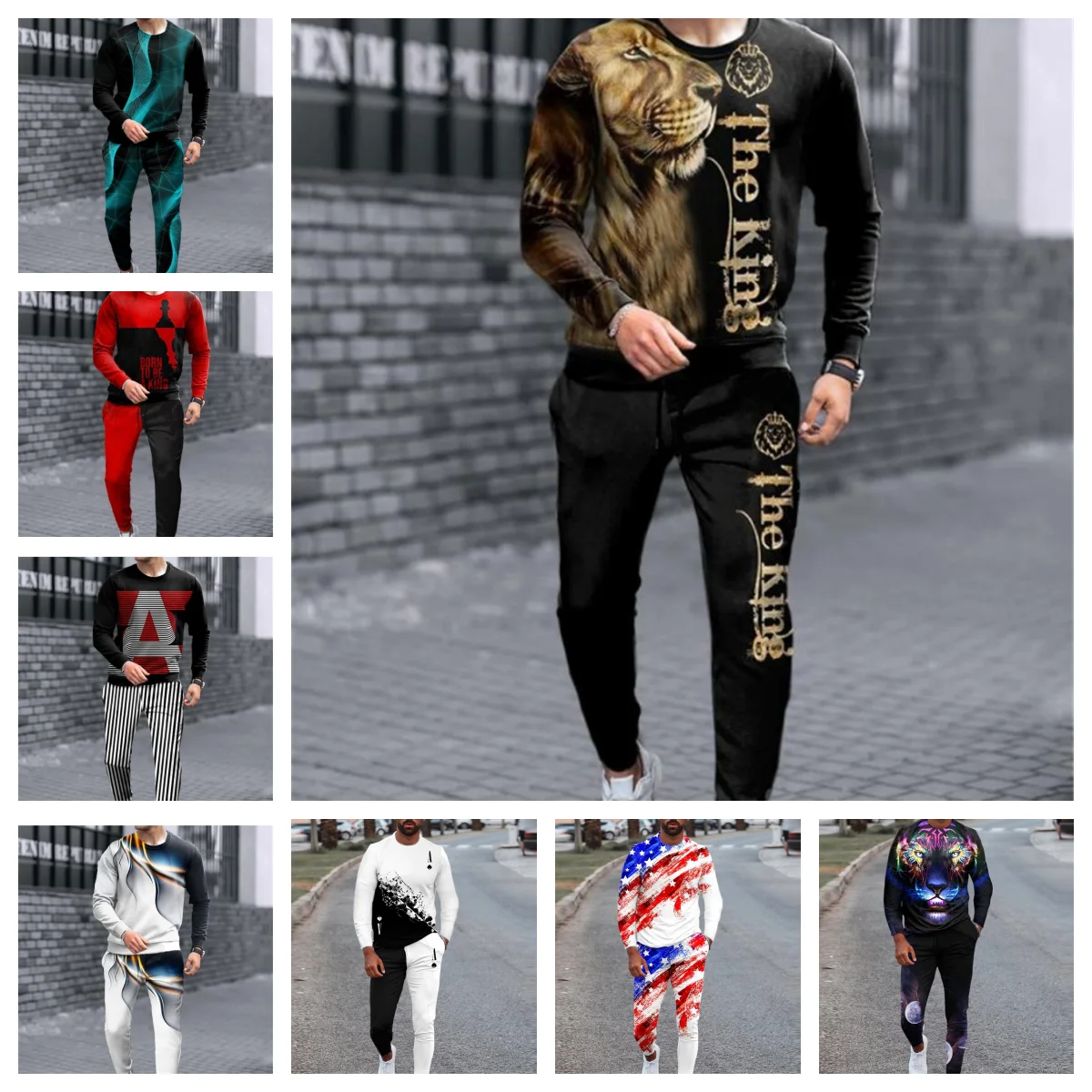 

2024, весенне-осенний роскошный модный мужской костюм с длинными рукавами и львом для взрослых, повседневный спортивный костюм, крутой и красивый трендовый костюм Y2K