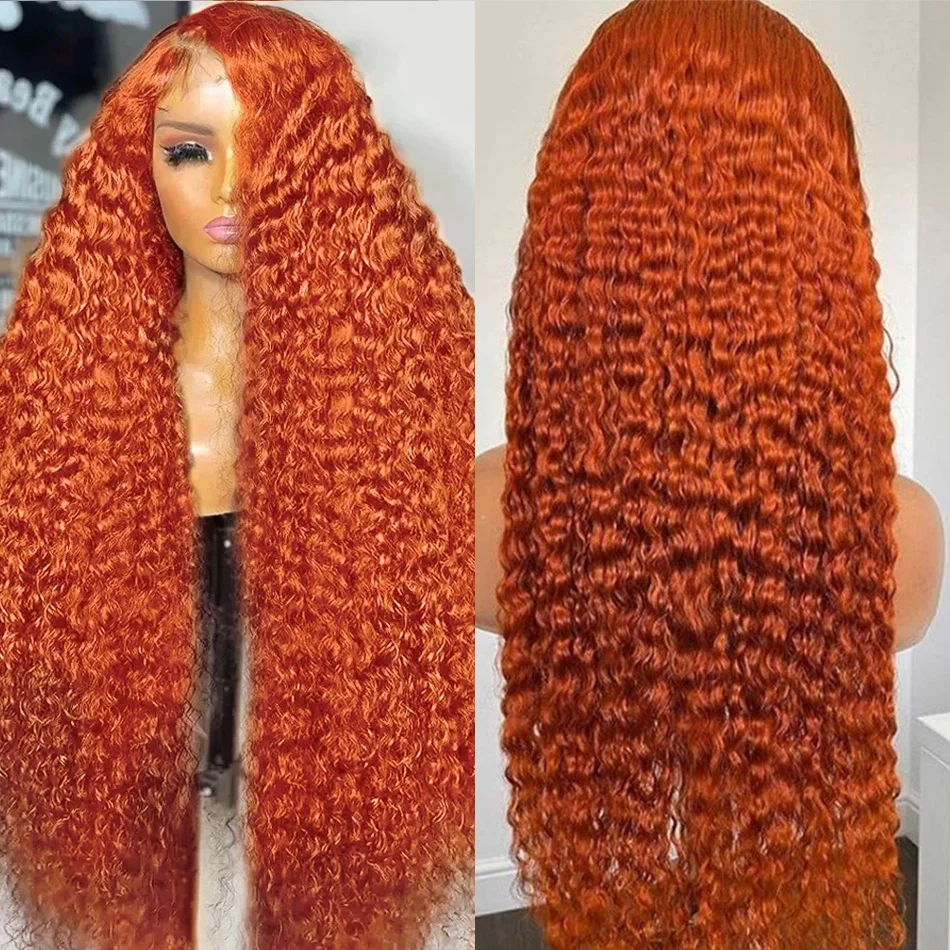 Peluca de cabello humano con encaje Frontal para mujeres negras, postizo de encaje Frontal 13x6, color naranja jengibre 350, 30, 32 pulgadas, 13x4