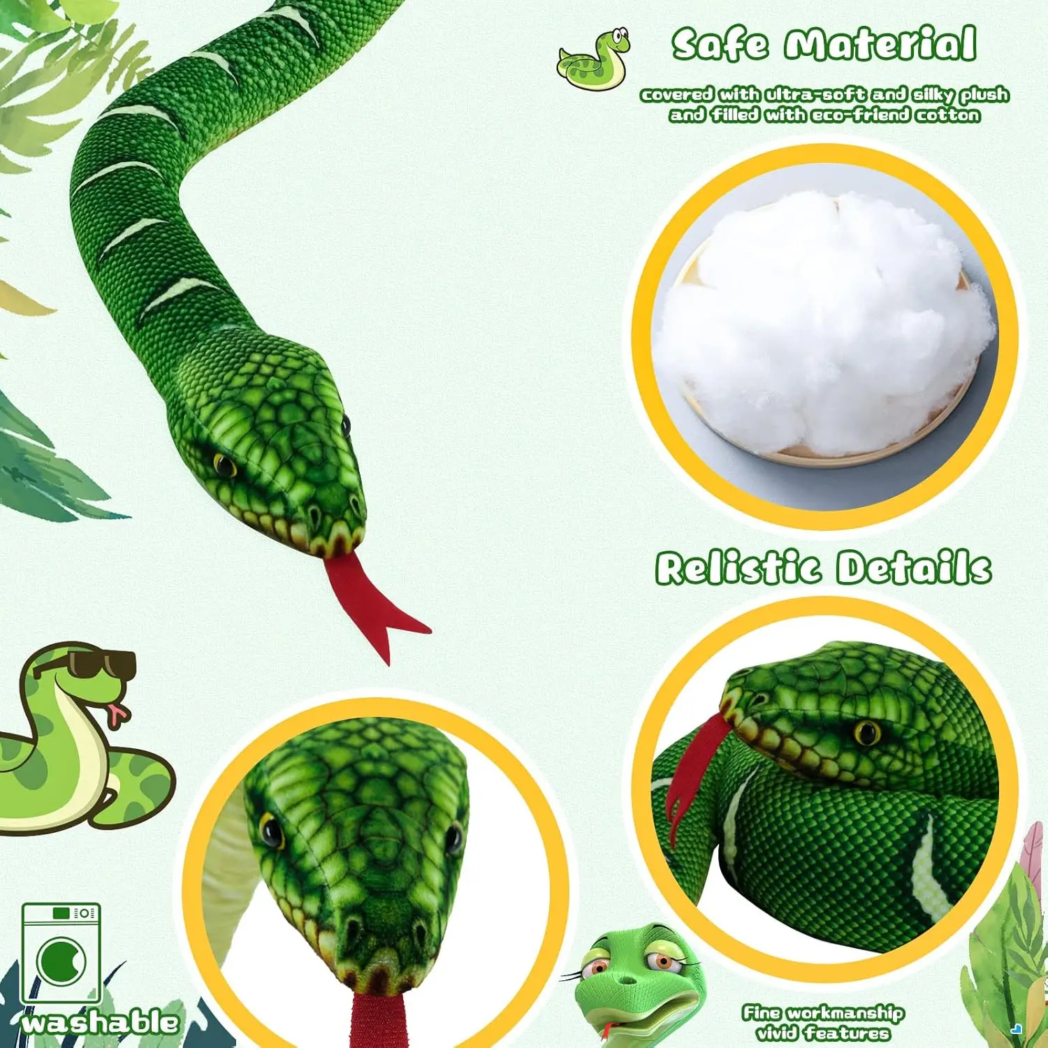 Giant Realistic Snake Plush Toy Large Stuffed Animal Soft Simulation Snake Long Plush Pillow Kids Gift Jungle Decoration