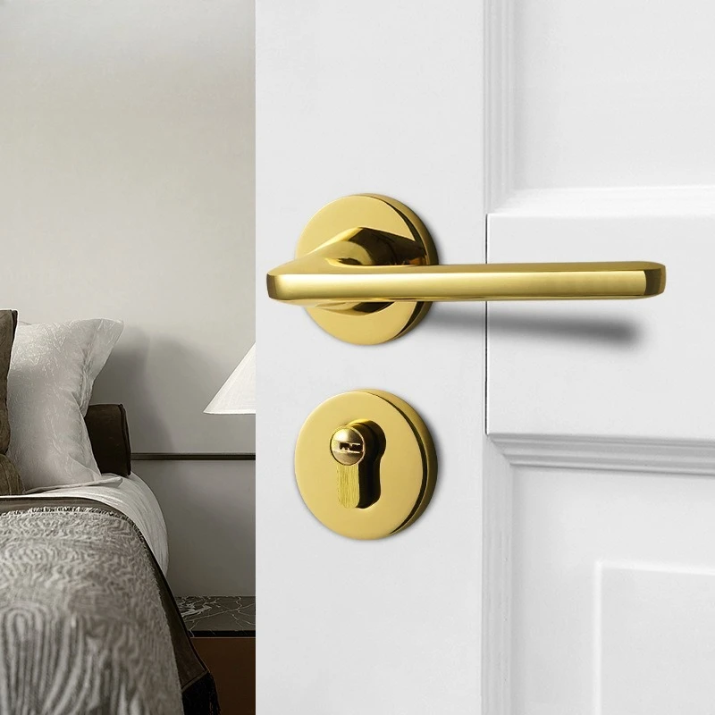 Zinc alloy bright gold gray black bedroom r lock, indoor room woodr lock Magnetic door handle Zinc alloy  lock