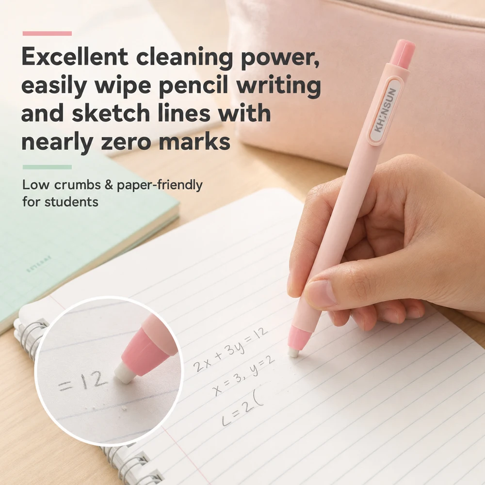 New Press Type Pencil Eraser Set with 10 Replacement Core Automatic Pen Eraser Error Correction Tool Office School Supplies