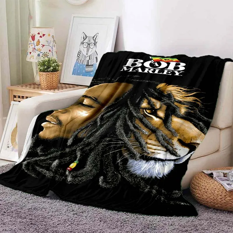 Bob Marley Print Flannel Blanket Ultra Cozy Warm Throw For Sofa Bedroom Game Room Living Room Home Bedding Holiday Decor Gift