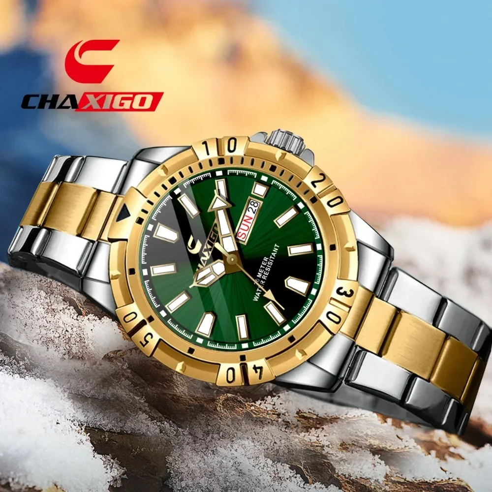 

CHAXIGO162 Business Men's Watch Luxury Watches for Men Steel Belt Waterproof Luminous Complete Quartz Watch Relogios Masculino