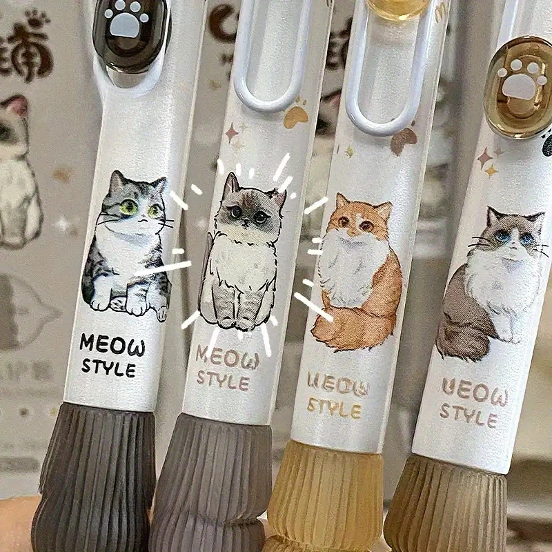 Cute Cat Gel Pens Set of 4, Smooth Writing 0.5mm, Quick Dry Non-Fading Ink, Comfortable Soft Grip, Ideal for Handwriting Student