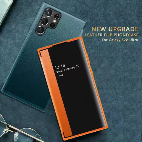 Smart Window View Leather Flip Phone Case For Samsung Galaxy S24 S25 Ultra S24 S23 S21 FE Note 20 Ultra Full Protection Cover
