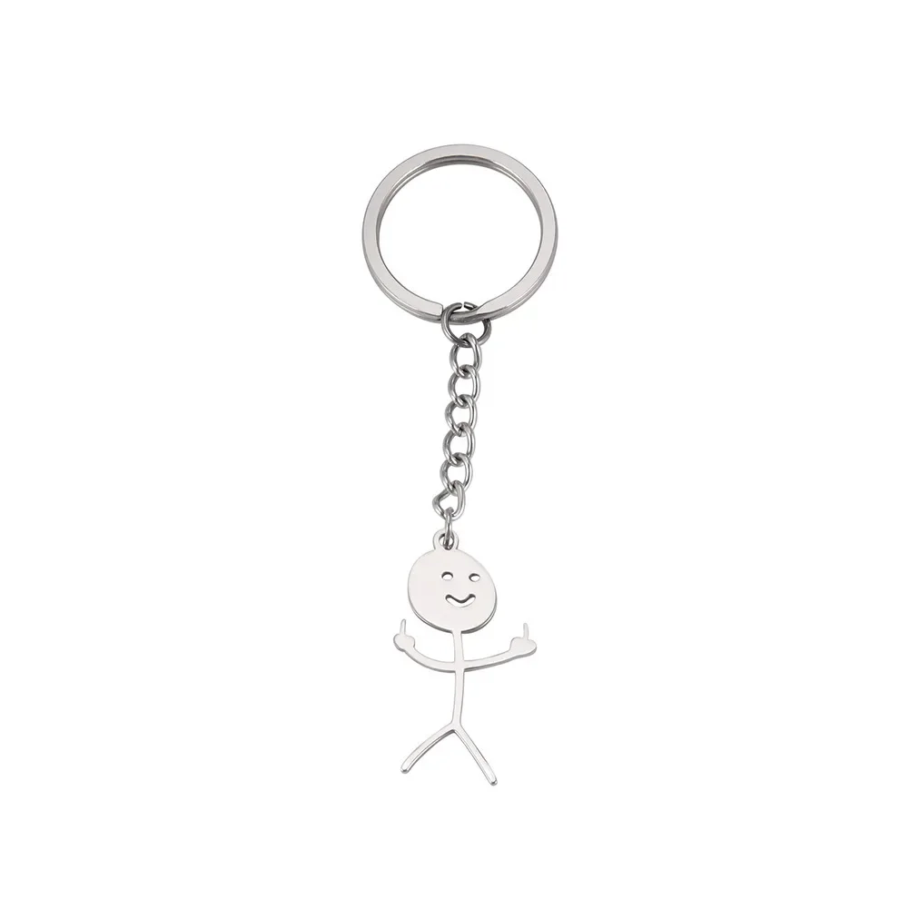 Middle Finger Doodle Stickman Keychain for Women Cute Metal Bag Pendant Men Car Key Chains Friend Keyring Decoration Gift