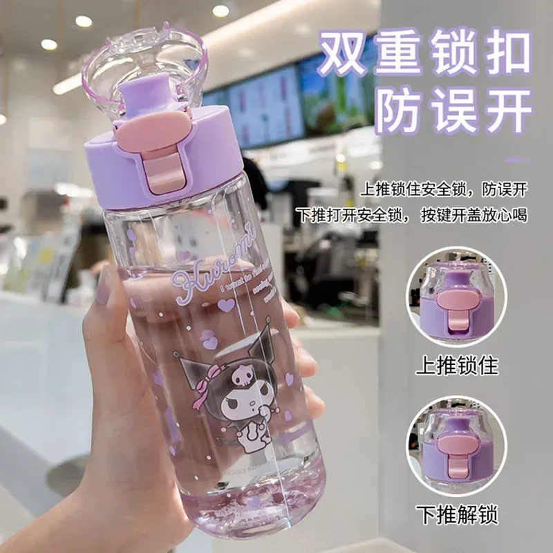 550Ml Sanrio Cinnamoroll Kuromi Sport Water Bottle Transparent Straw Water Bottle Diy Anime My Melody Plastic Cups Thing Gift