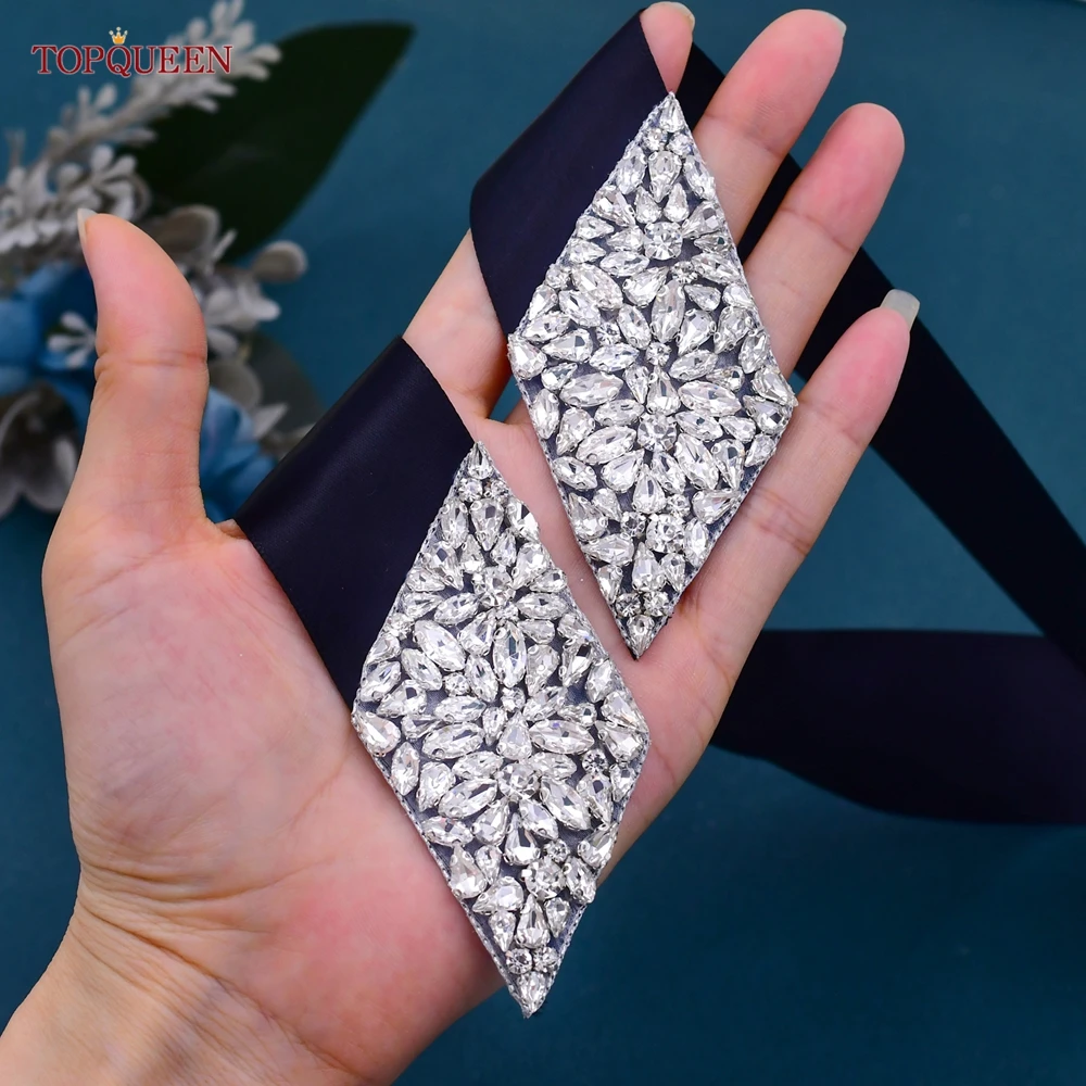 

TOPQUEEN S95 Sparkly Wedding Silver Rhinestones Belts Bridal Applique Decoration Accessories for Bridesmaids Women Dresses Sash