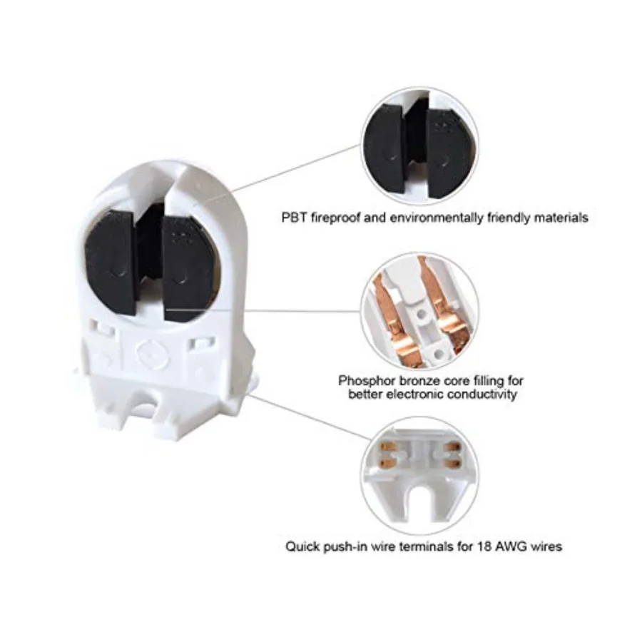 T5 Lamp Holder G5 Base Non-shunted Fluorescent Lamp Socket, VDE Listed T5 Light Socket Tombstone for LED and Fluorescent Tube,