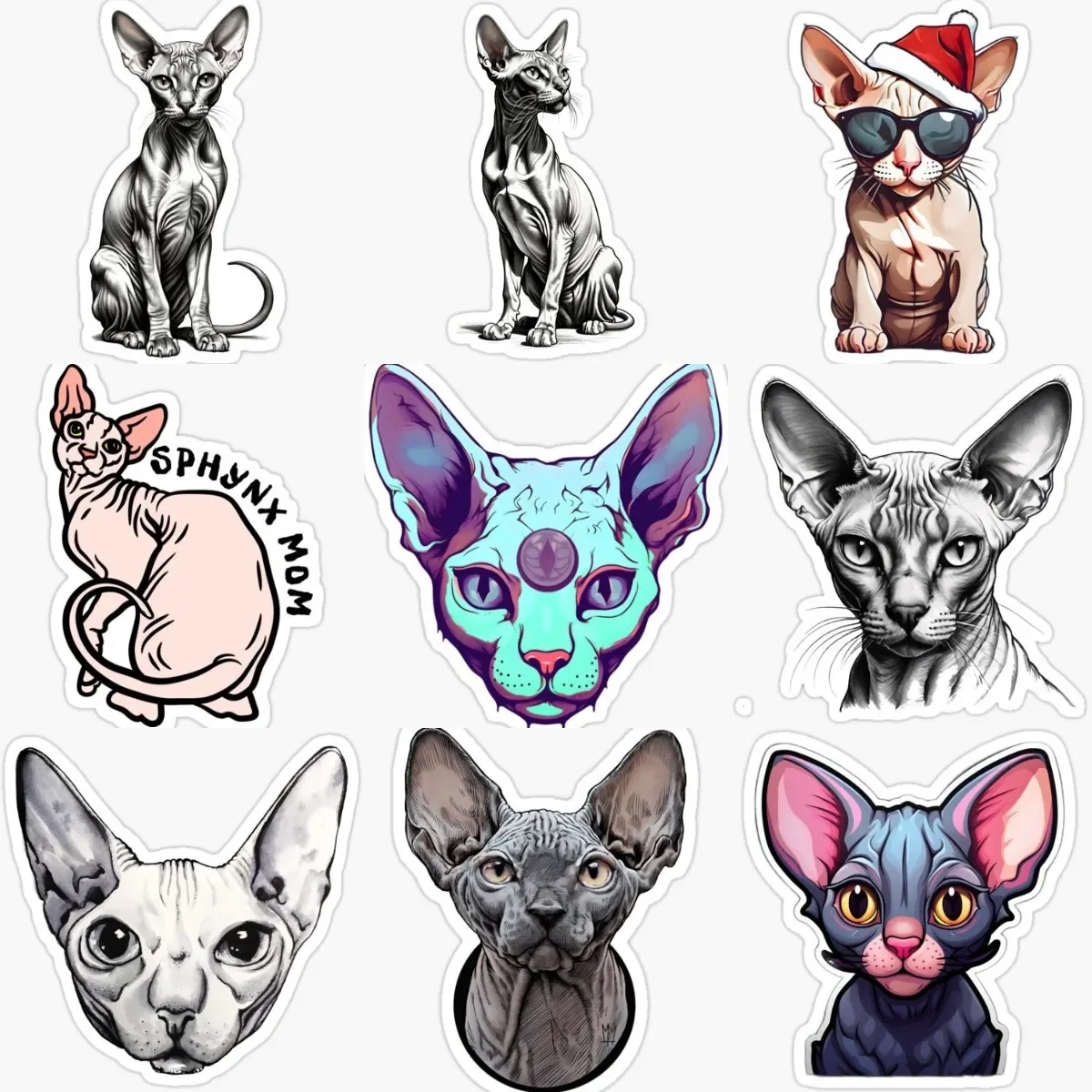

Creative Canadian Hairless Cat Sphynx Cat Pets PVC Waterproof Stickers for Decorate Car Helmet Window Fridge Wall Bicycle Decal