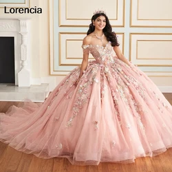 Customized Sparkly Pink Quinceanera Dress Ball Gown 3D Floral Lace Applique Beading Corset Sweet 16 Vestidos De 15 Años YQD986