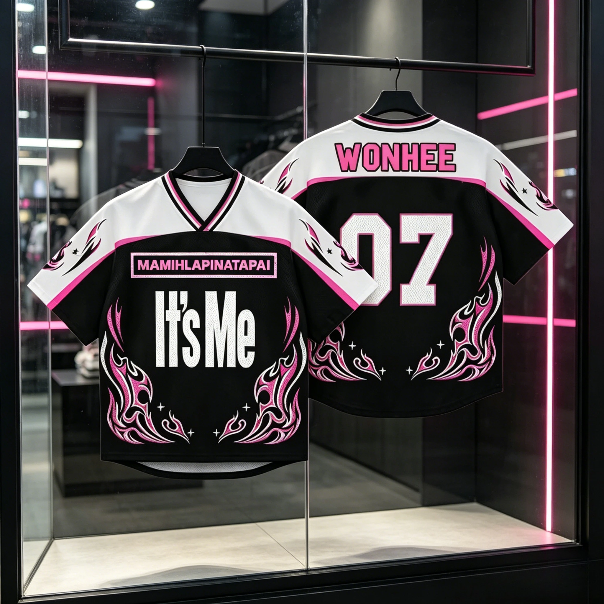 Black White Pink #07 Style Sports Jersey, Moisture Wicking Short Sleeve Concert Tops, Matching Family for Kids Adults