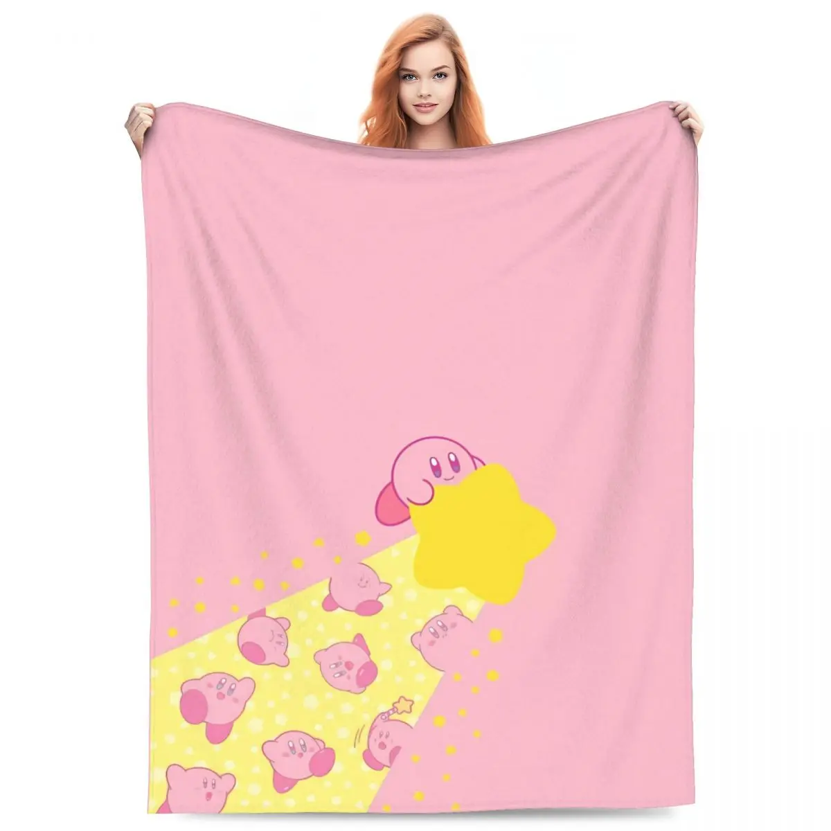 Kirby Stars Lights Warm Blanket Travel Office Plush Bedding Throws Funny Couch Chair Flannel Bedspread Sofa Bed Cover