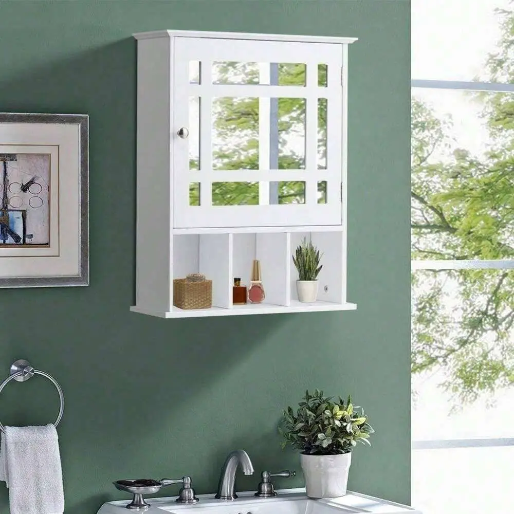 

Настенный шкафчик для ванной комнаты с зеркалом и одной дверцей, белый