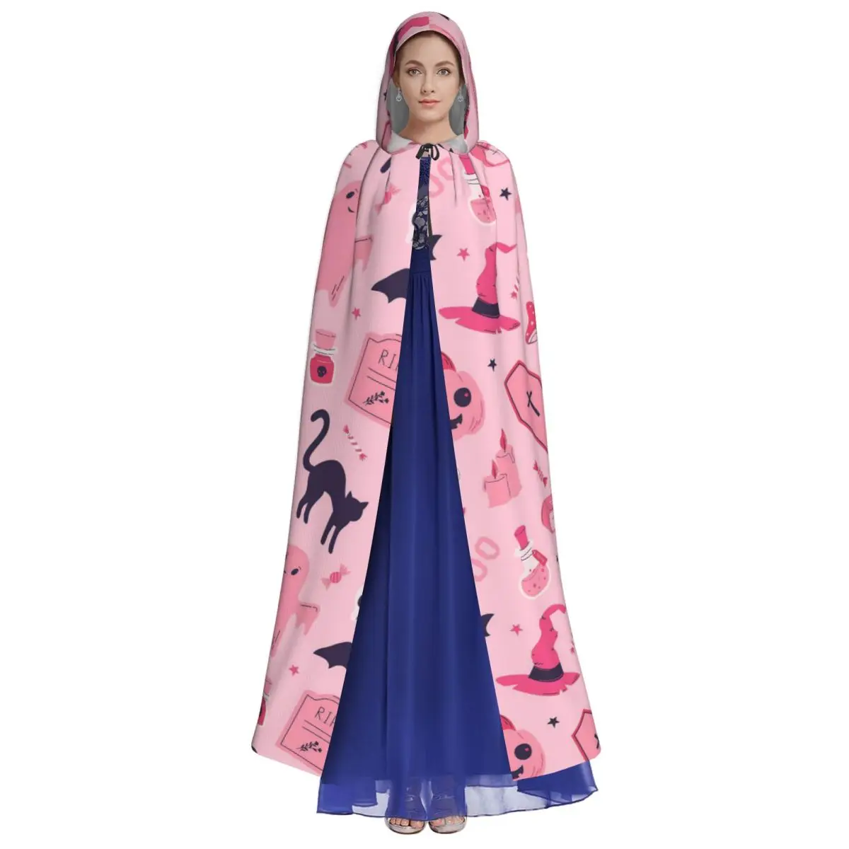 Halloween Gothic Cosplay Cloak Vampire Bats Cats Hooded Cape for Women Men view 2