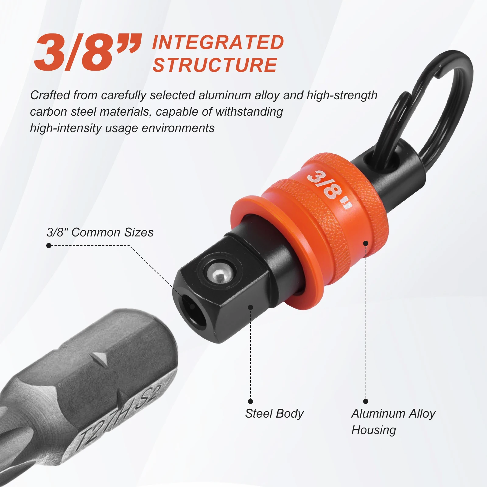 5個入りソケットホルダーキーホルダー 1/2インチ 3/8インチ ソケットオーガナイザー クイックリリースとクリップ付き 建設作業員、大工、整備士向け